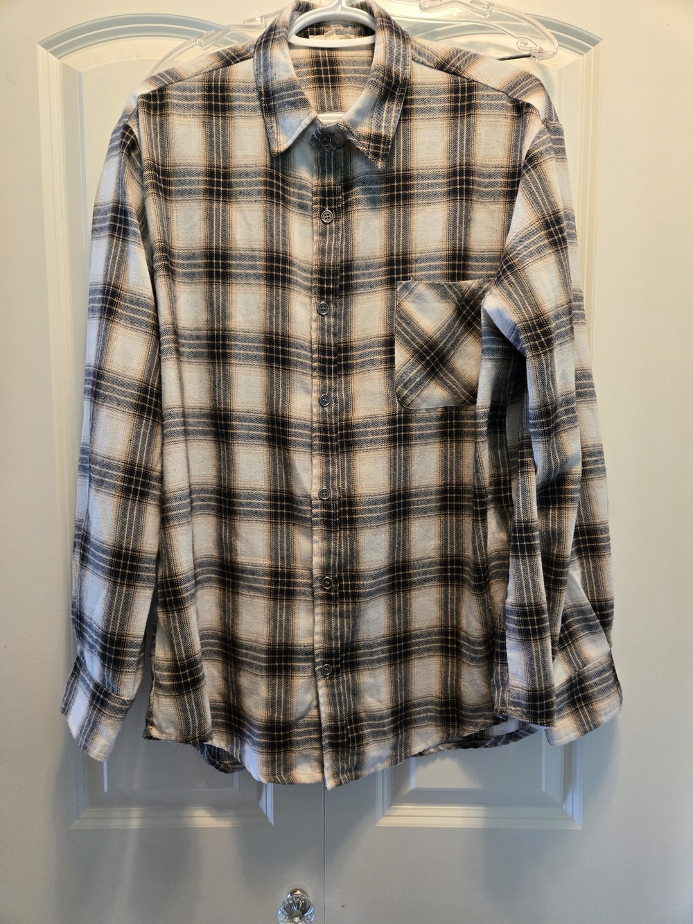 La Miel Women’s Navy, Brown & White Plaid Flannel Button-Down Shirt
